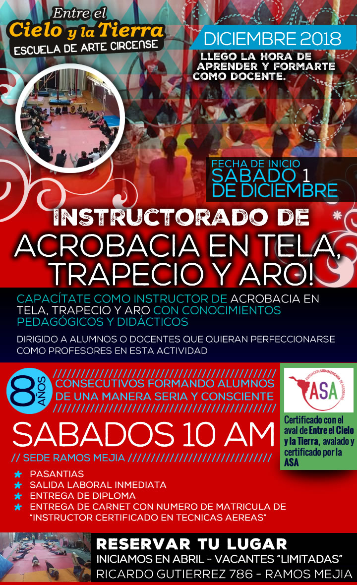 Instructorado de acrobacia en tela, trapecio y aro
